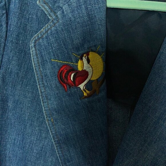 Lee Set Vintage Womens Blazer Size Large Upcycled Denim Patch Embroidered Lace - Picture 3 of 16